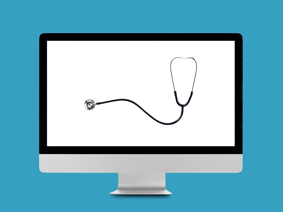 Stethoscope on computer monitor