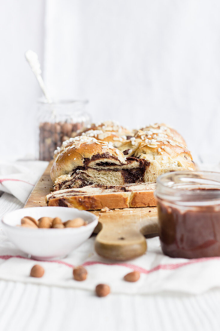 Yeast plait with homemade chocolate spread