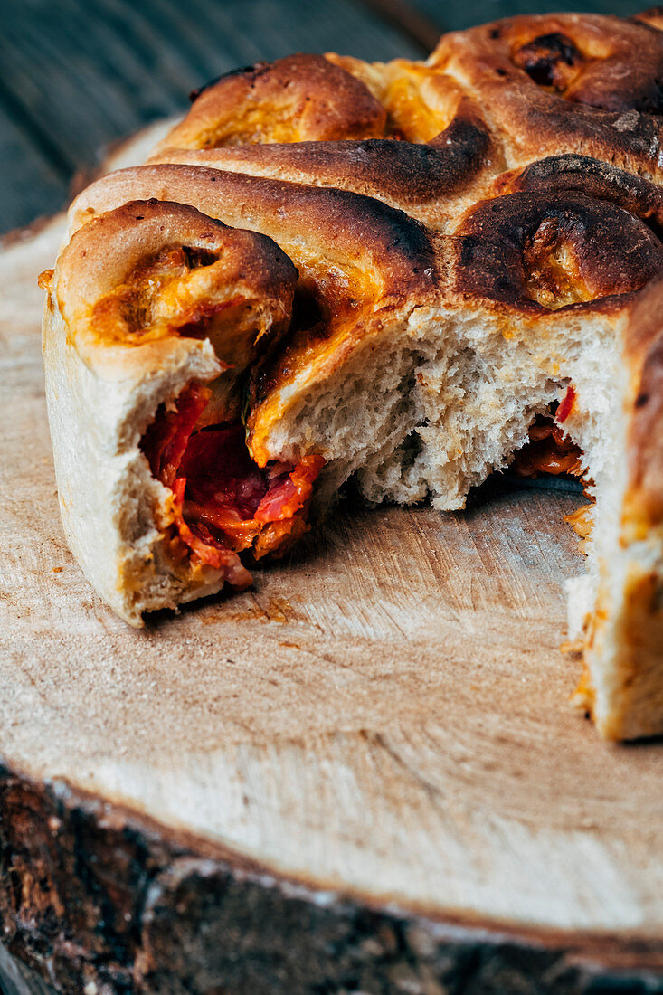 Tear and share pizza bread with pepperoni and mozzarella