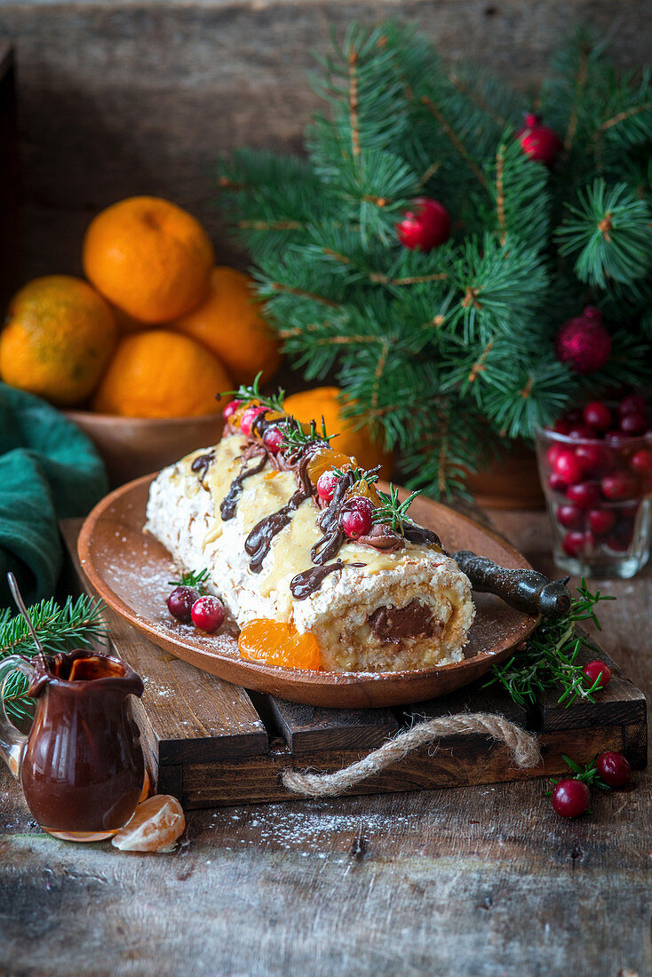 Baiserroulade mit Schokocreme und Clementine Curd