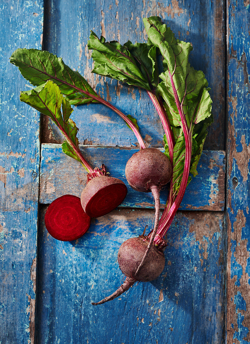 Beetroot on a blue wooden background