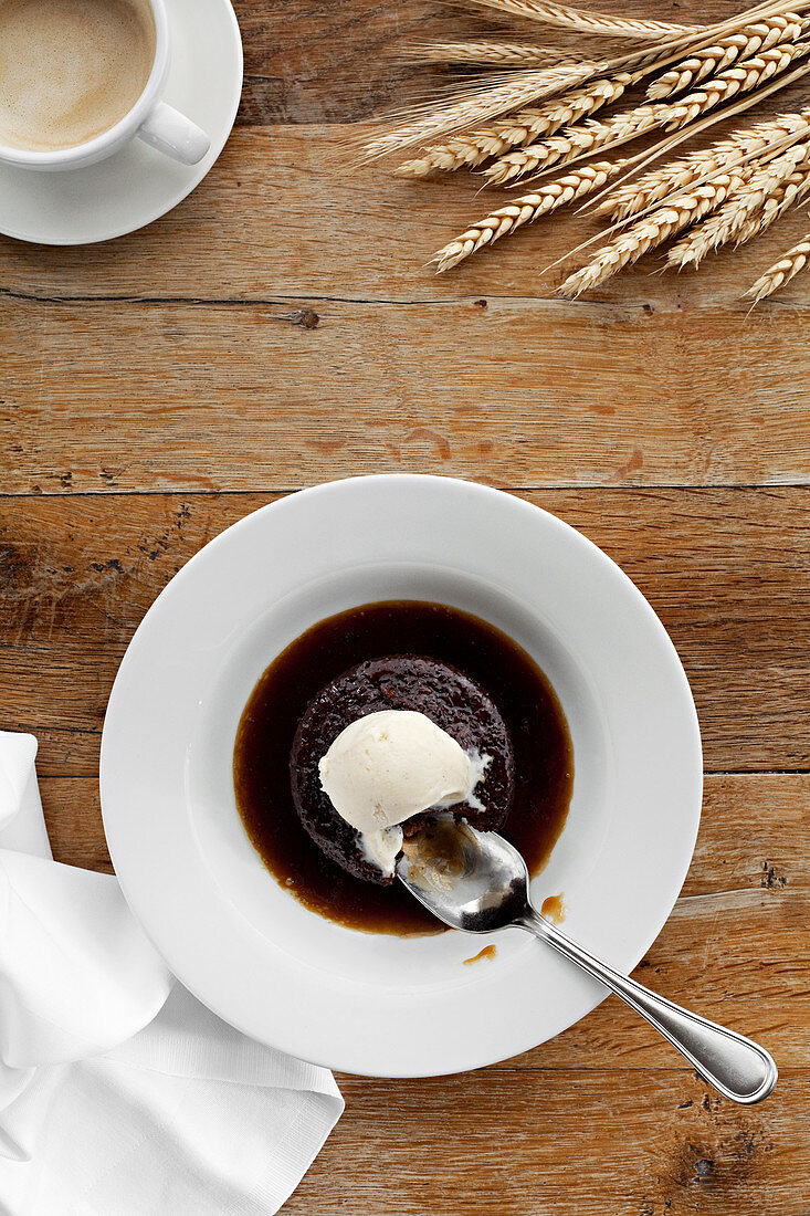 Sticky toffee pudding with ice cream