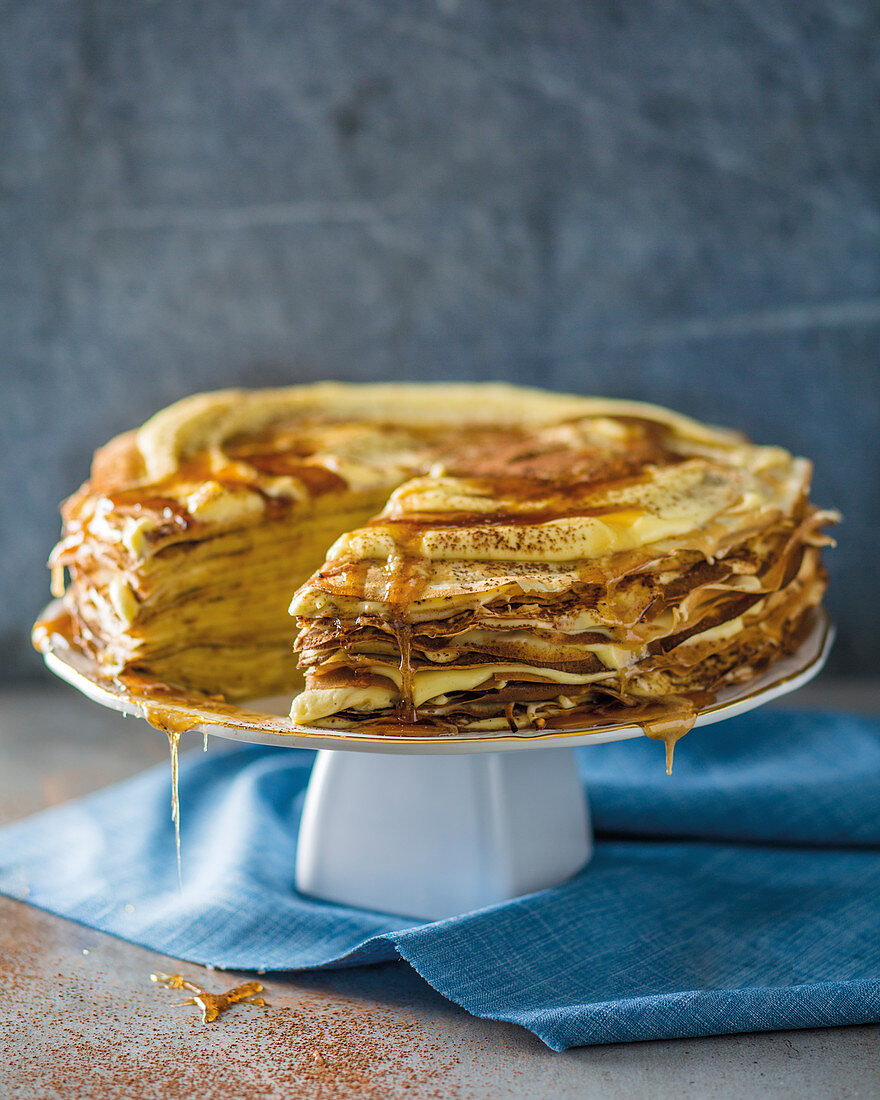Stacked crepes with honey