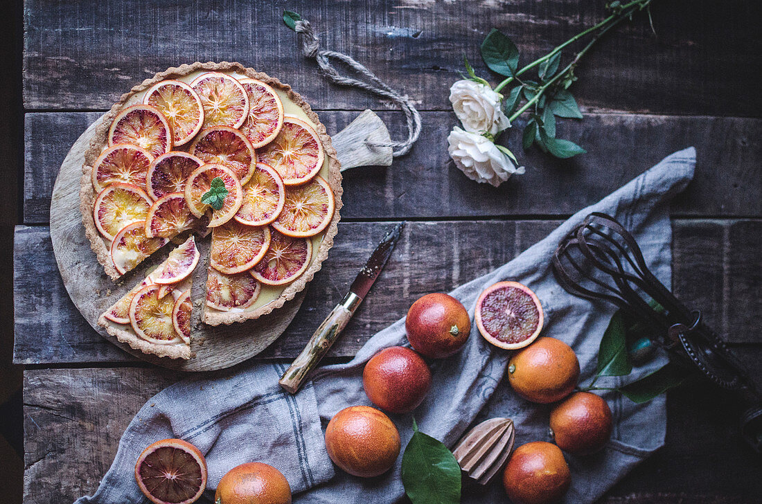 Tasty tart with blood oranges