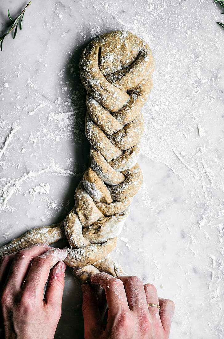 Rosemary, garlic, and olive oil plaited rye bread
