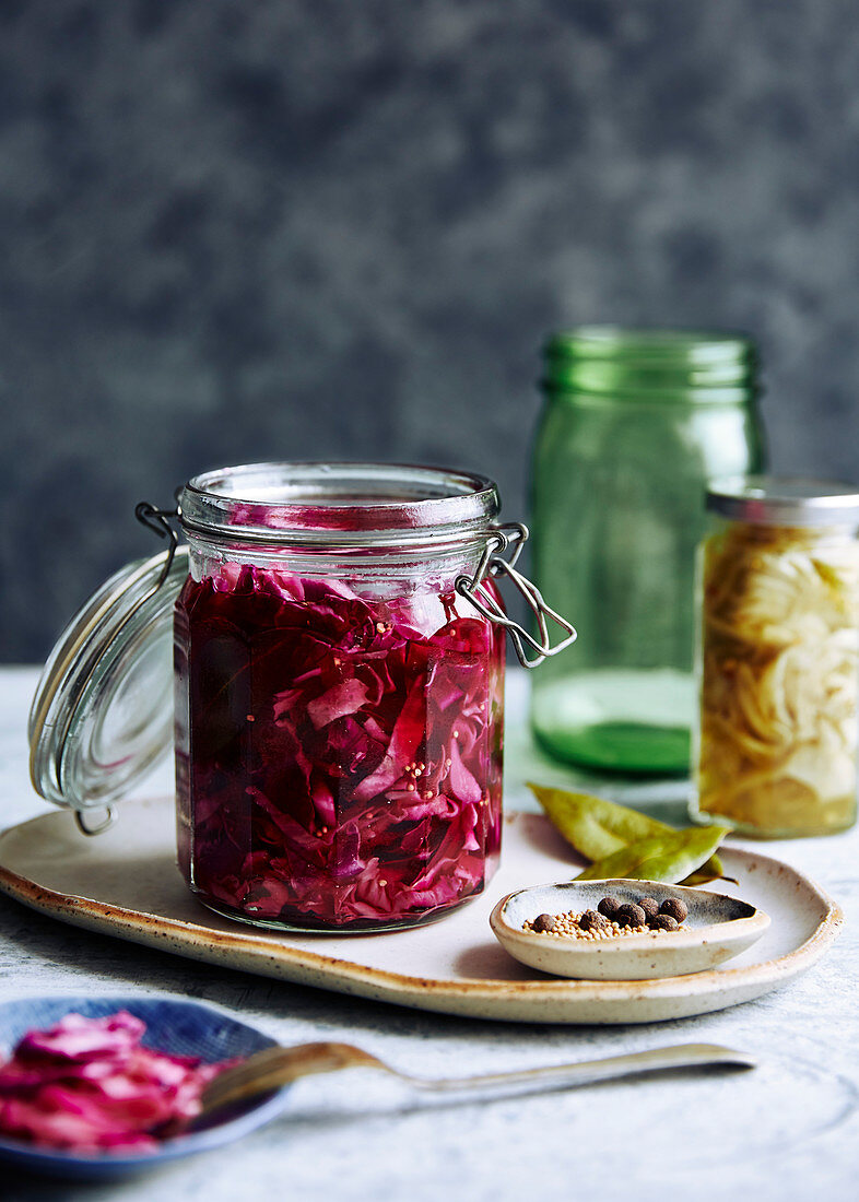 Pickled red cabbage with mustard seeds