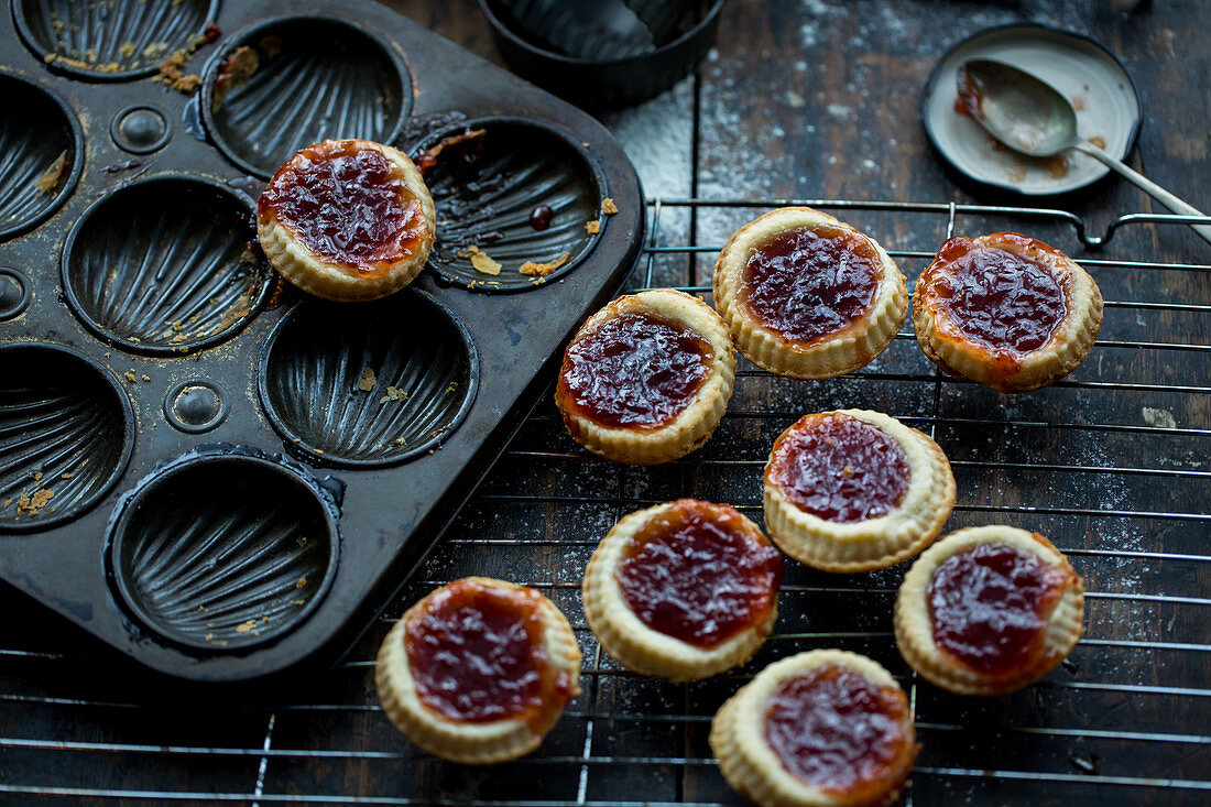 Mini tarts with strawberry jam