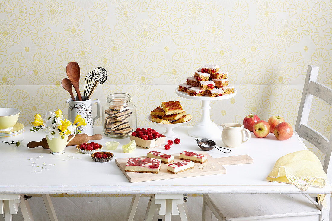 Different slices with apples, berries and pip fruits