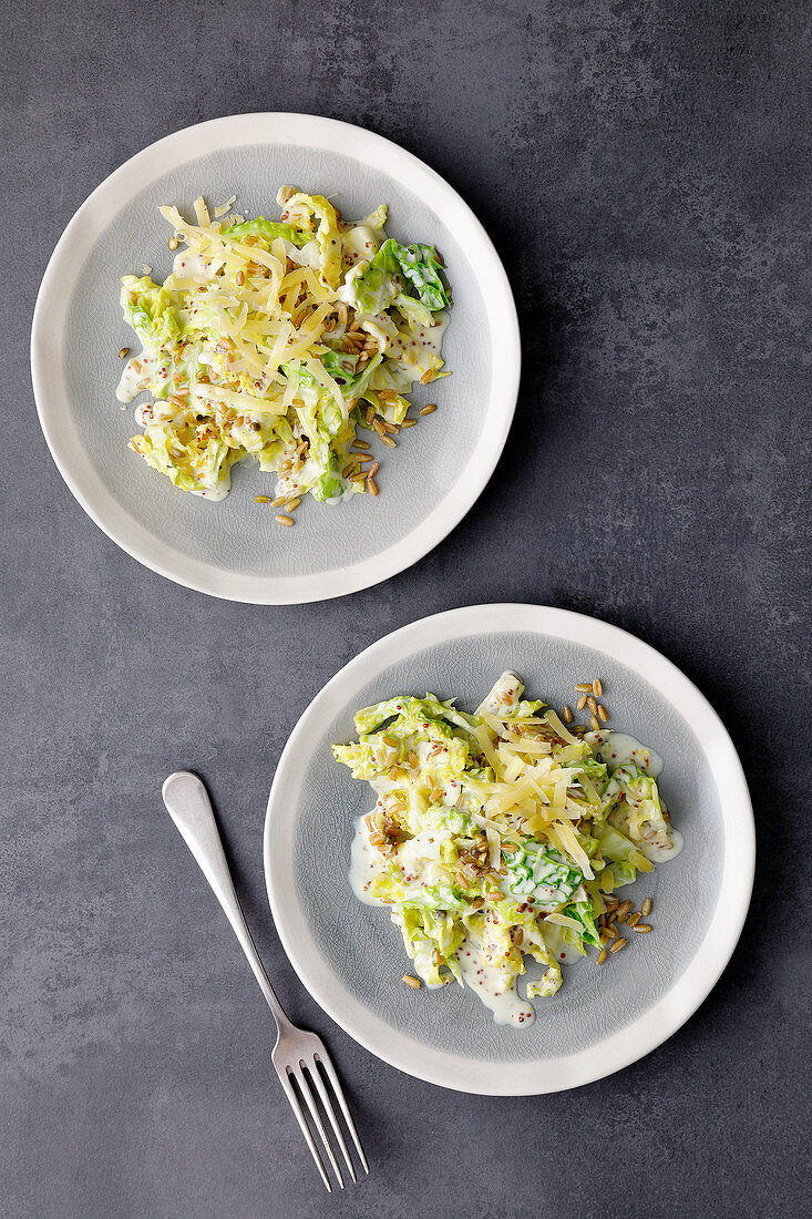 Fried freekeh and creamy savoy cabbage