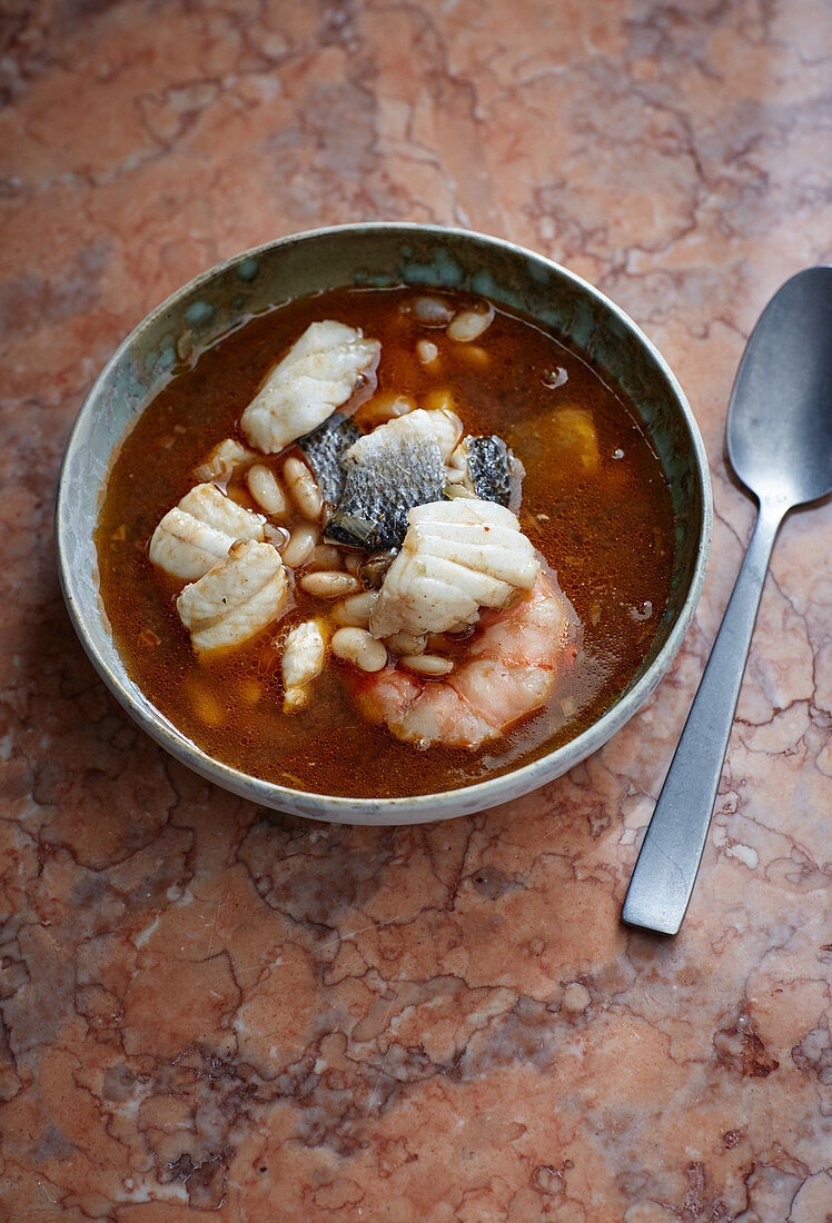 Fish and seafood stew with white beans