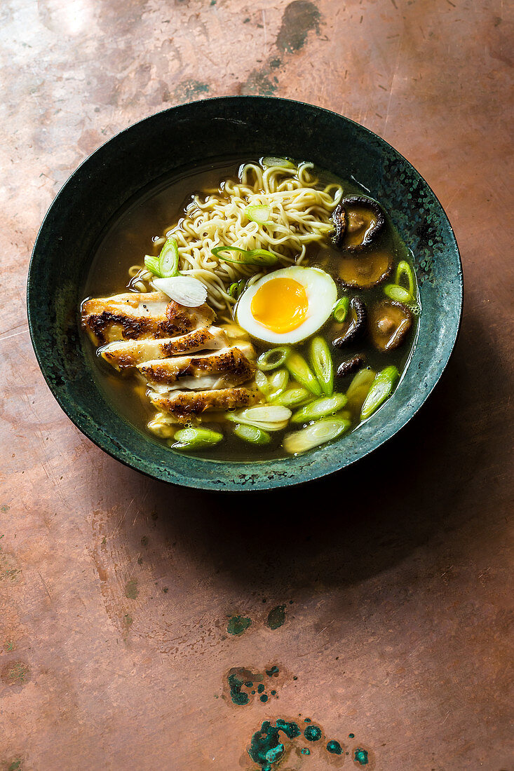 Japanese ramen noodle soup with chicken