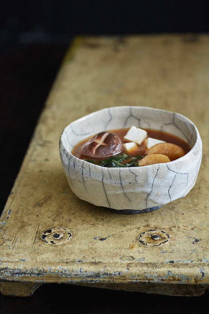 Miso soup with wakame, tofu, radish and … – License image – 12560279 ...