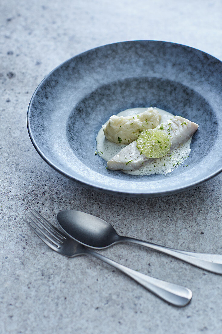 Poached John Dory with celery purée and lime butter