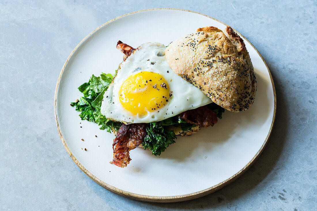 Kale and egg breakfast sandwich