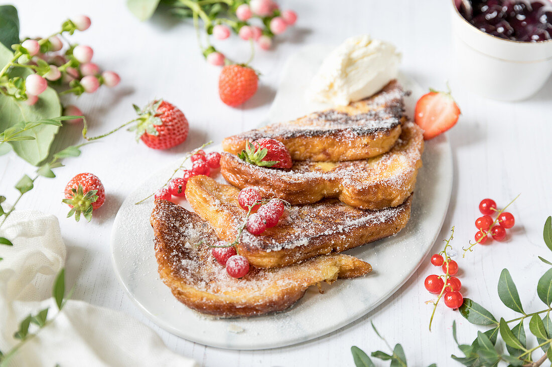 French toast with jam and strawberries