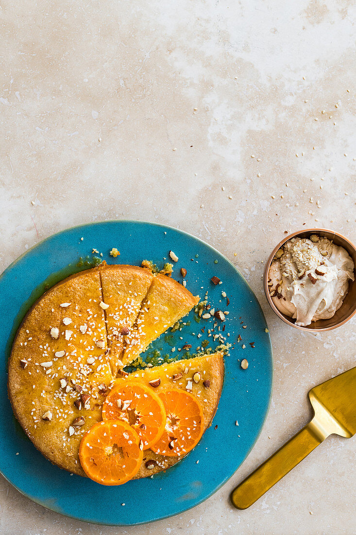 Turkish semolina-and-tahini cake with clementine syrup