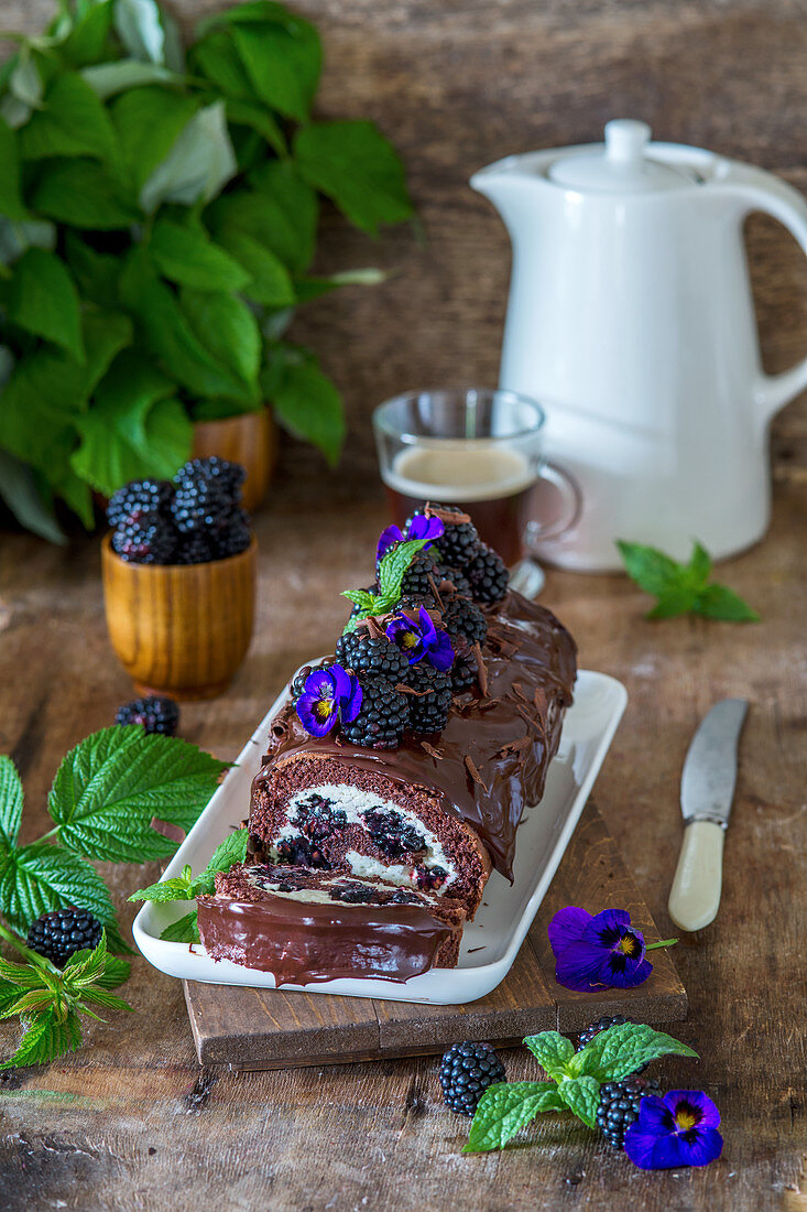 Chooolate and blackberry roll with cream cheese