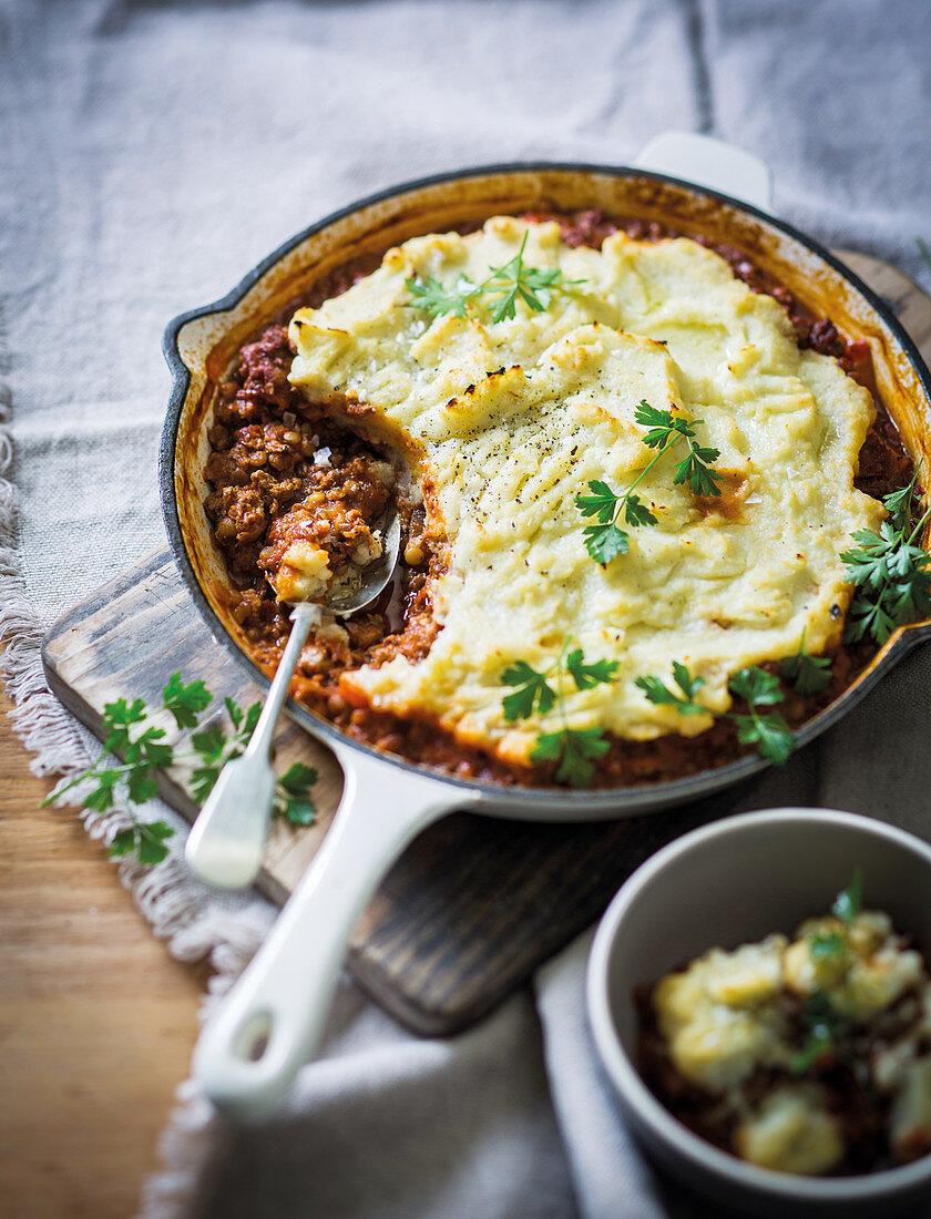 Cottage pie with ostrich mince and lentils