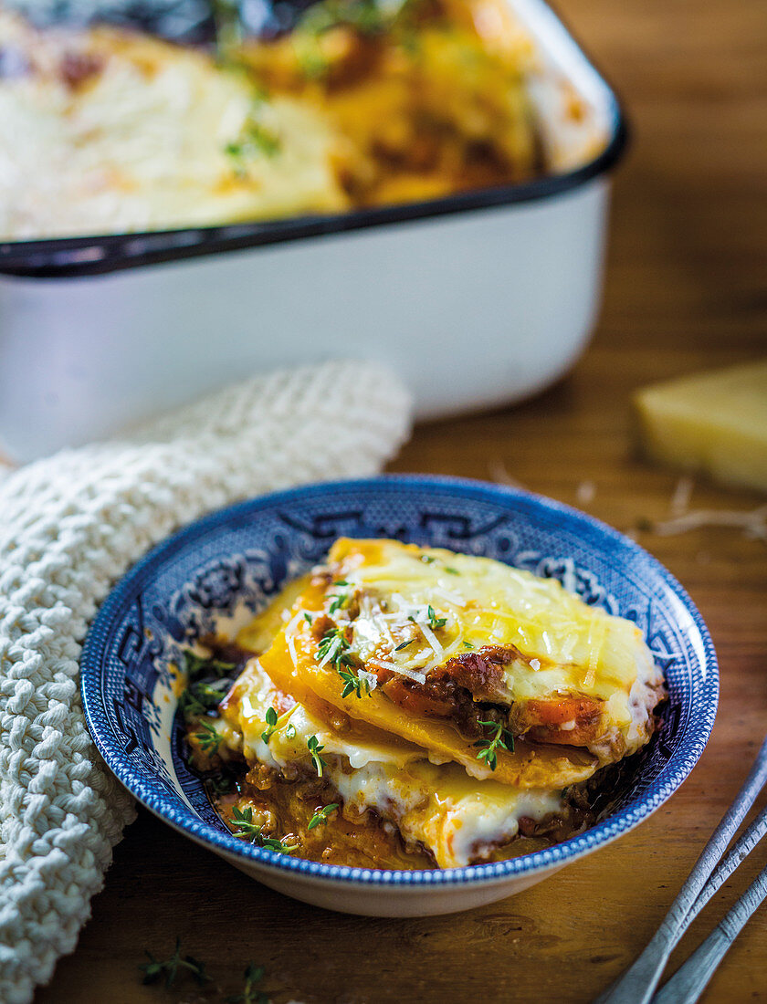 Kürbislasagne mit Straussenhackfleisch