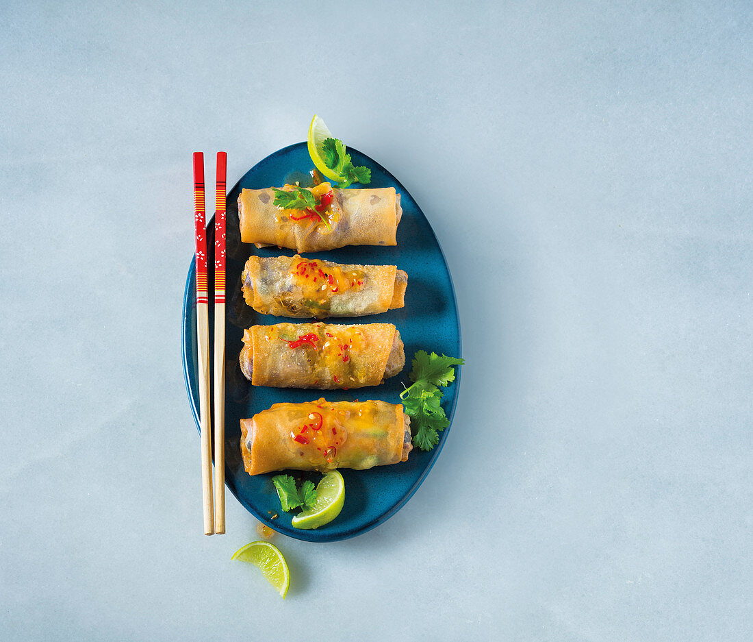 Mushroom and peanut vegetarian spring rolls