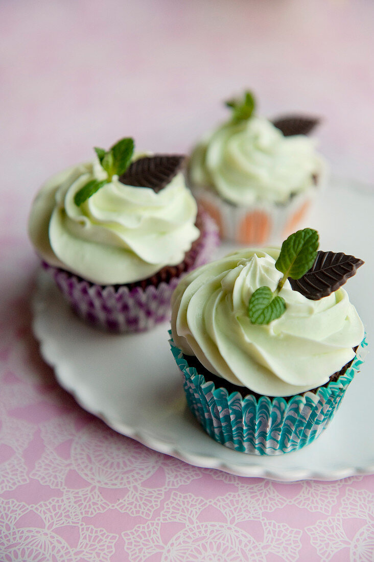 Chocolate cupcakes with After Eight frosting