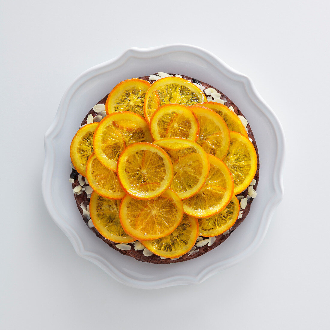Eifreier Schokoladenkuchen mit Honig, Mandeln und Orangen