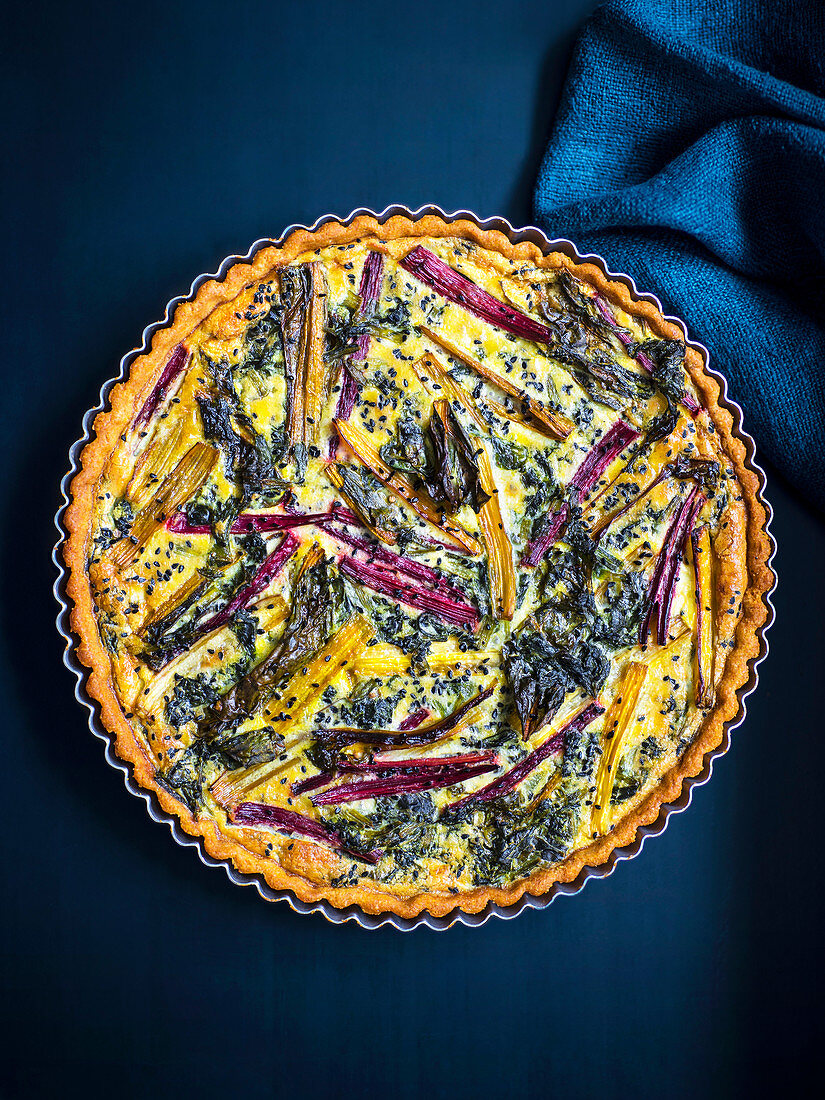 Polenta-Quiche mit Mangold und Grünkohl