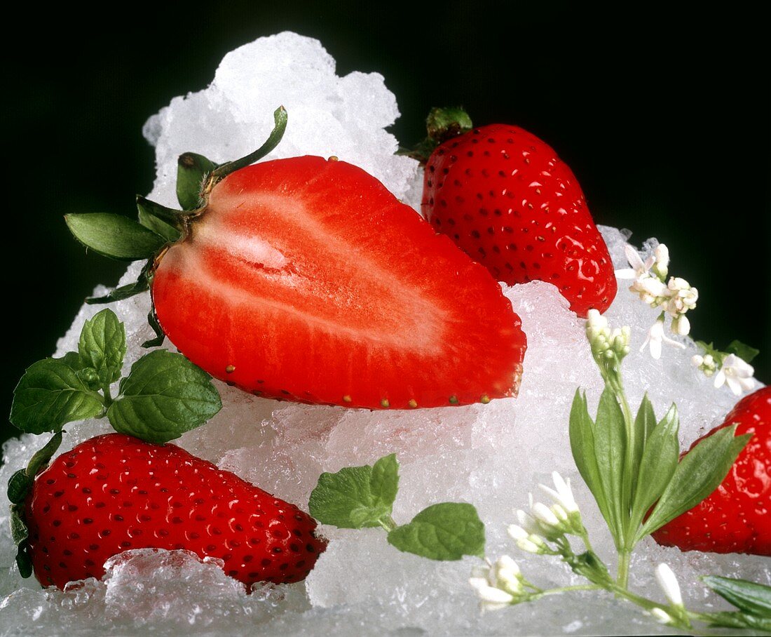 Sliced Strawberries on Ice