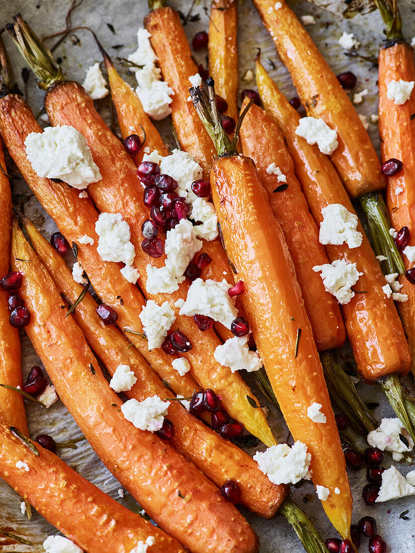 Braised carrots with cottage cheese and pomegranate seeds