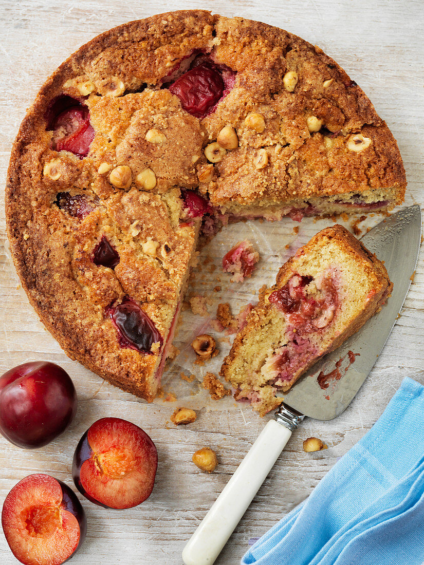 Plum and hazel nut cake