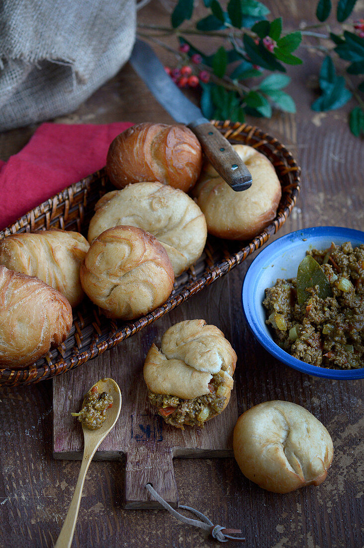 Vetkoek with a minced meat filling (South Africa)