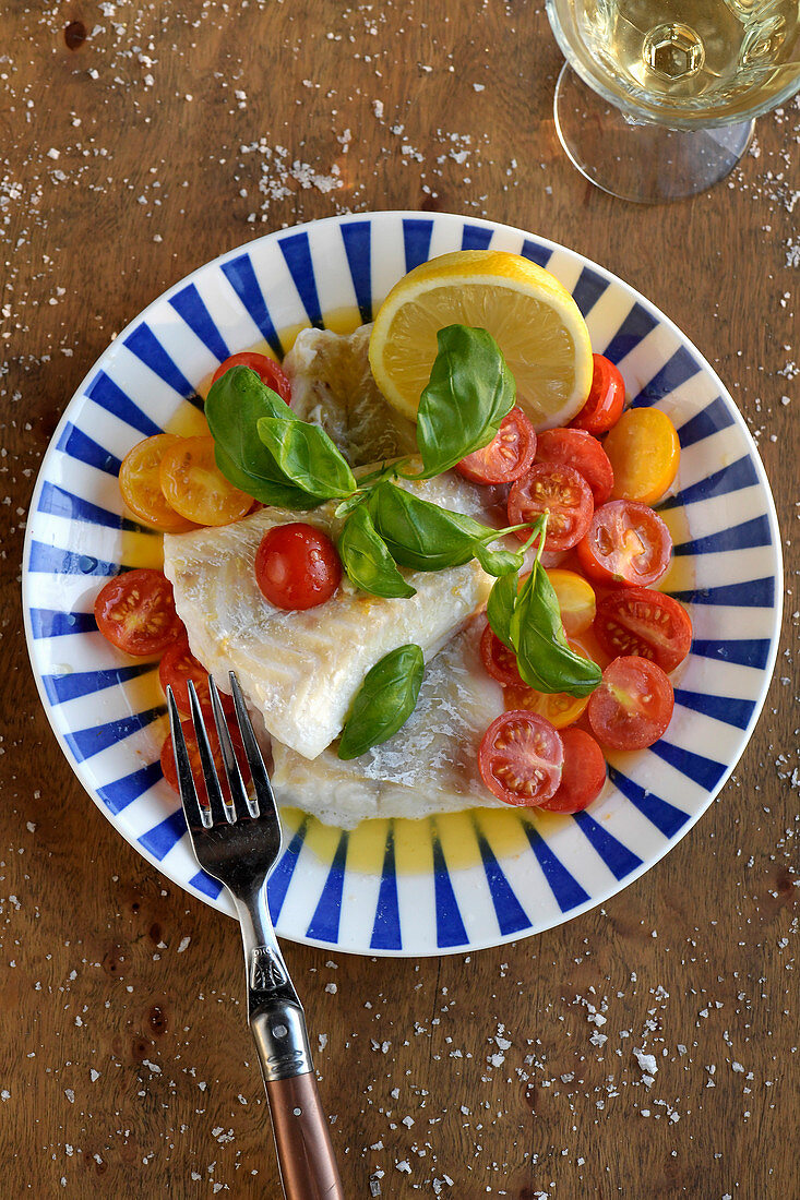 Salted cod with tomato salad