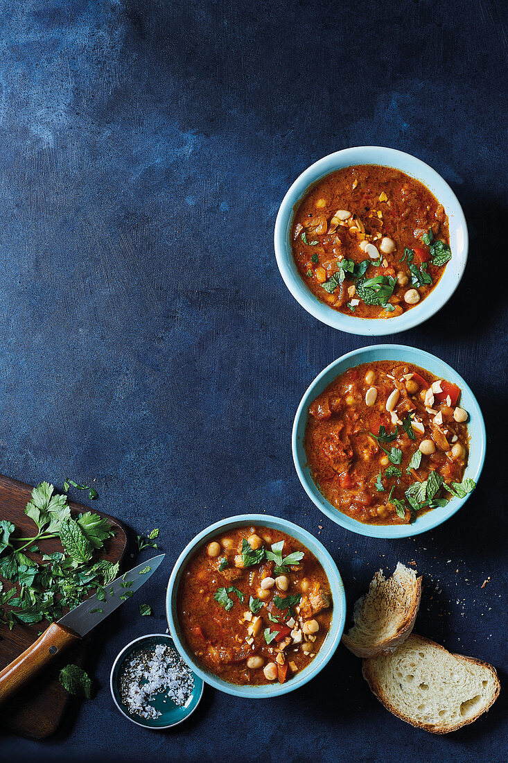 Lamb soup with harissa and chickpeas