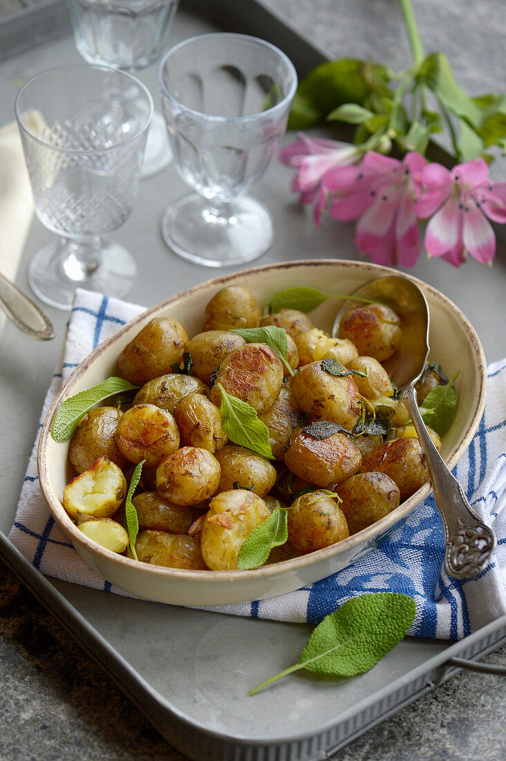 Roast potatoes with sage butter and olive oil