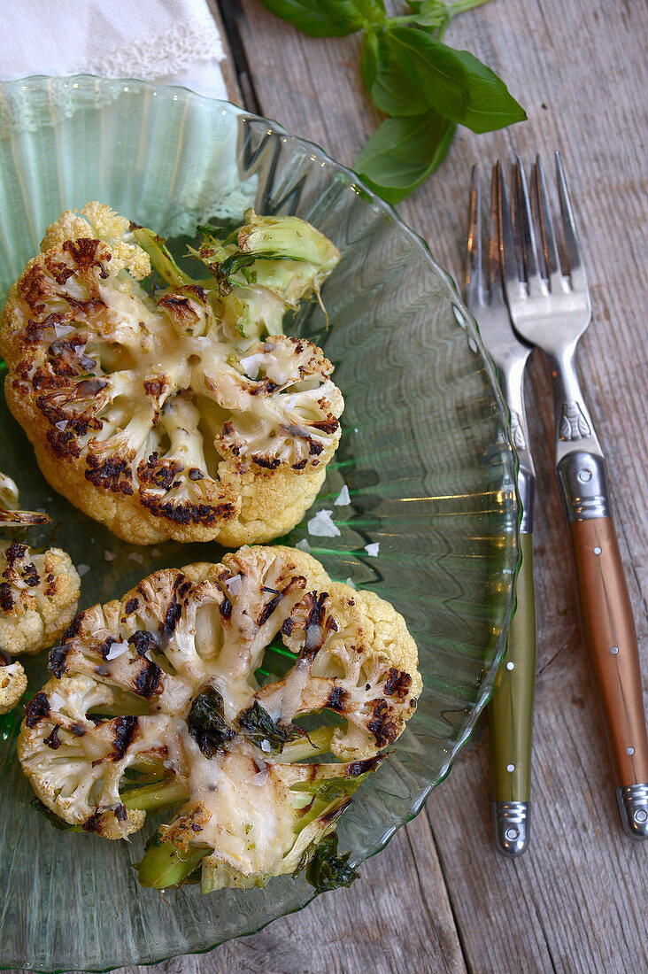 Grilled cauliflower with lemon and Parmesan cheese