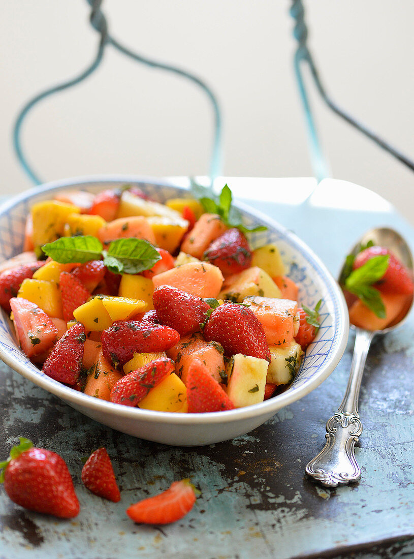 Fresh fruit salad with mint