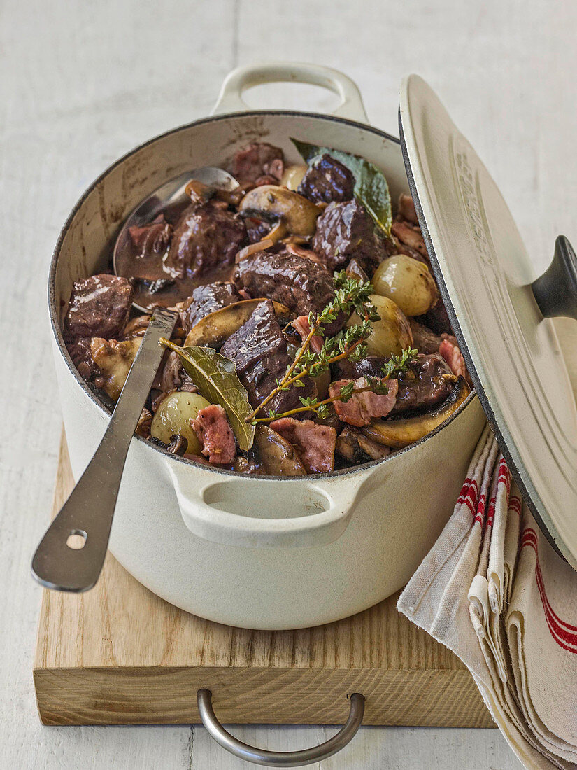 Boeuf bourguignonne in red wine, onions, carrots and pancetta