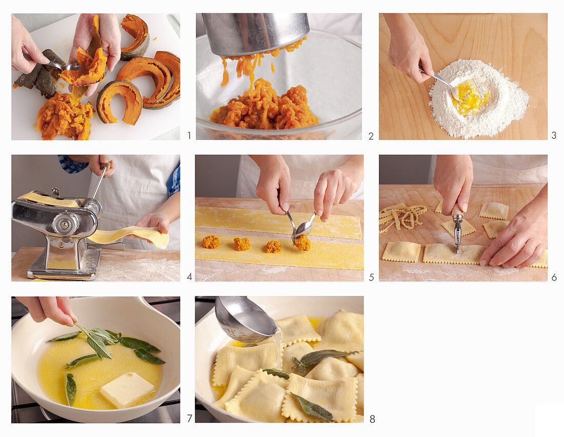 Tortelli di zucca (Nudeltaschen mit Kürbisfüllung, Italien) zubereiten