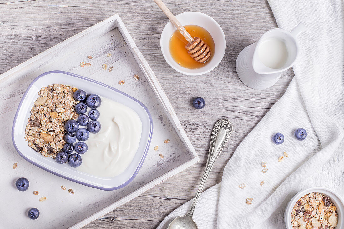 Oats and blueberry with honey breakfast