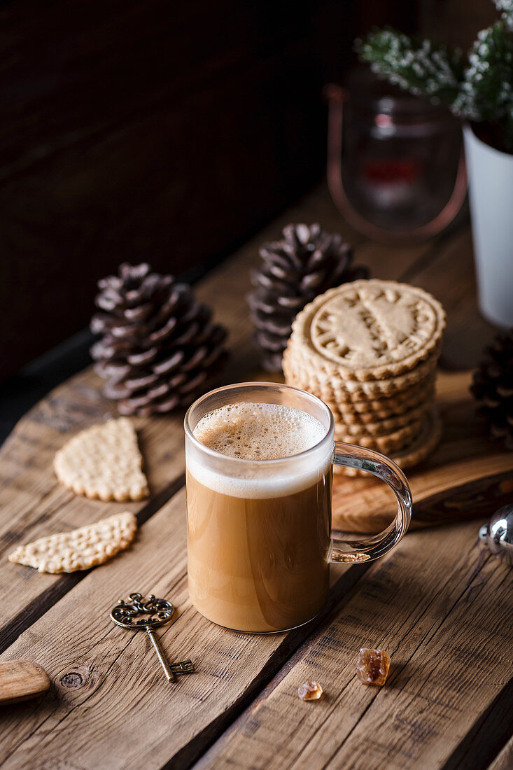 Cup of coffee and tasty homemade cookies