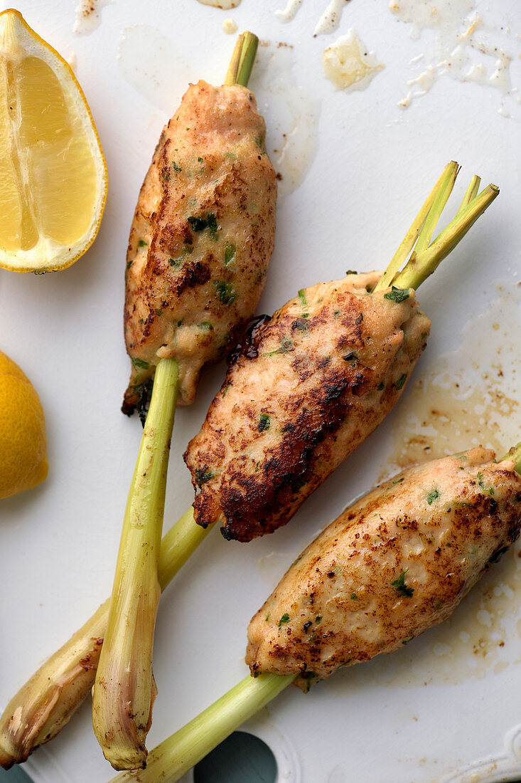 Lemongrass skewers with fish and prawns