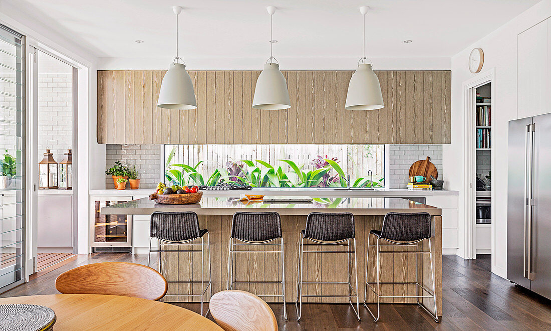 Modern open kitchen in brown and white