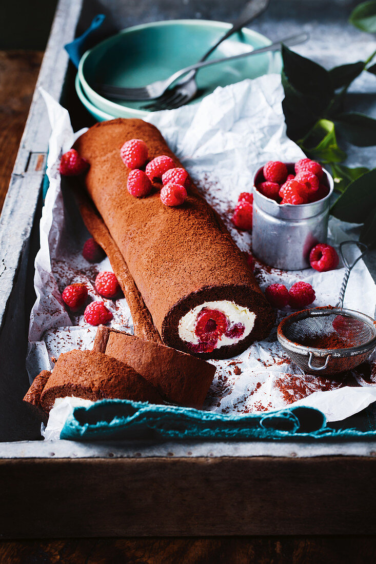 Chocolate and raspberry roll