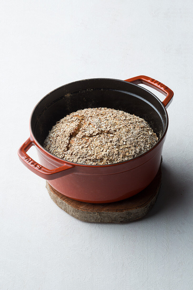 Spicy sourdough rye bread baked in a pot