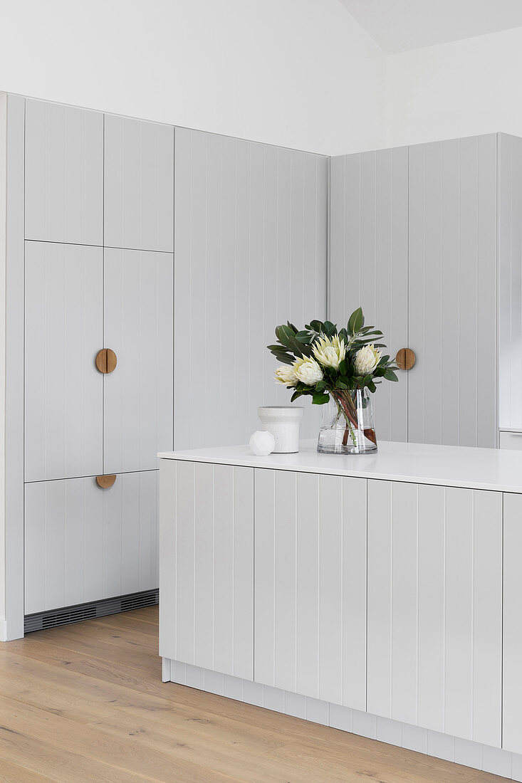 Bouquet on the island of a modern country kitchen