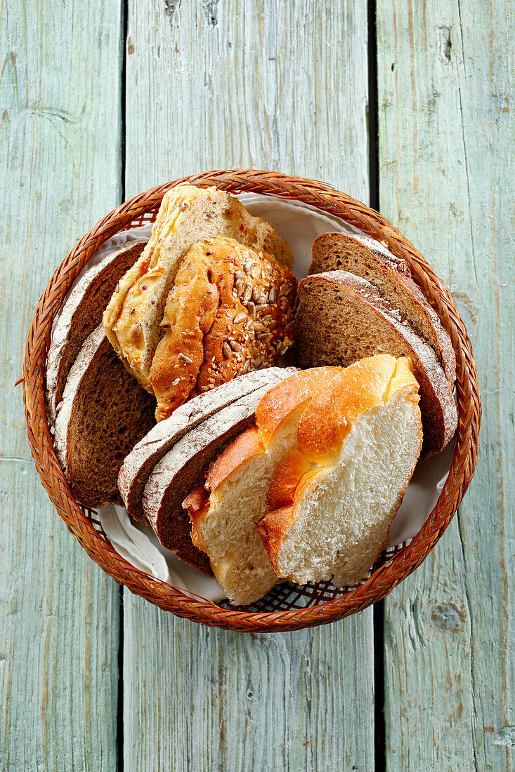 Various types of bread in bread basket