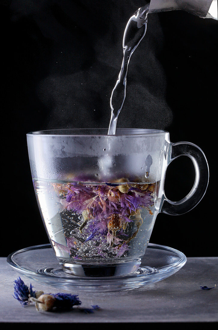 Cornflower tea being brewed