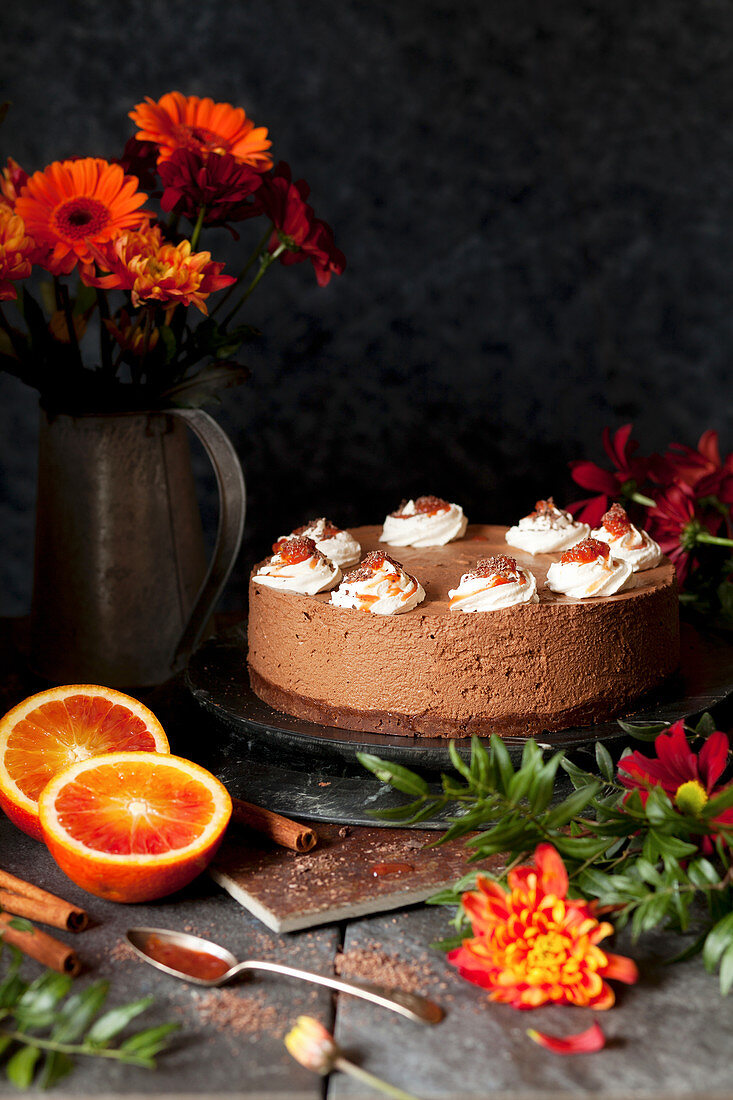 Chcolate Mousse Cake with Blood Orange Compote