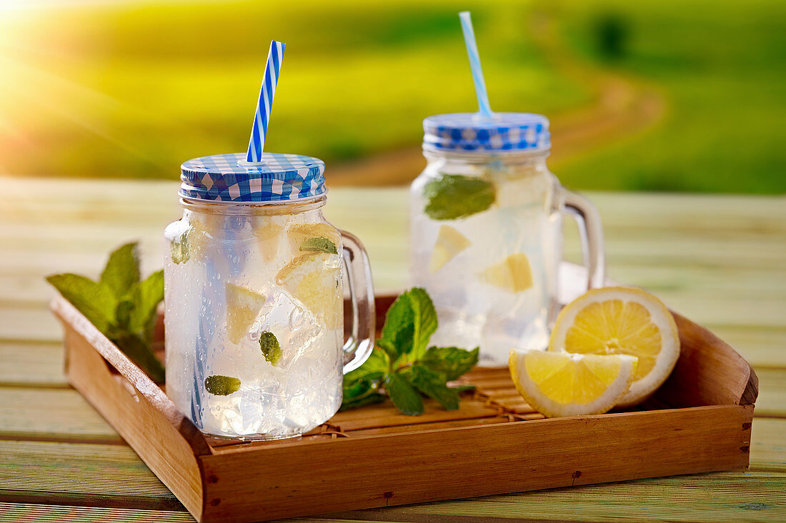 Erfrischende Limonade auf Tablett