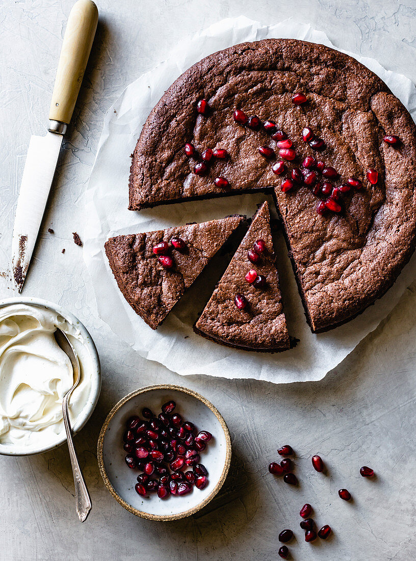 Chocolate cake with pomegranate